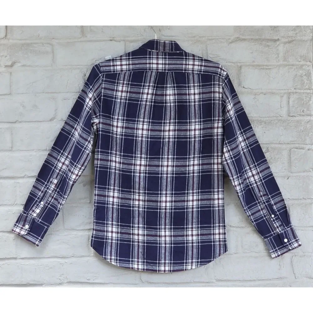 J.CREW Plaid Flannel Long Sleeve Button Down Shirt Navy Burgundy Size XS